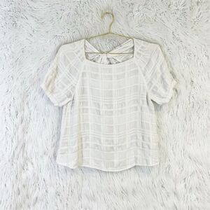 Club Monaco Ivory Textured Puff Sleeve Square Neck Blouse Women's Size M